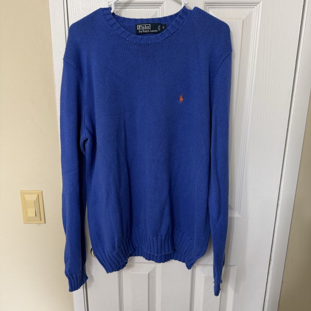 VTG Polo Ralph Lauren Knit Crew Neck Sweater Men's M Royal Blue Preppy Old Money